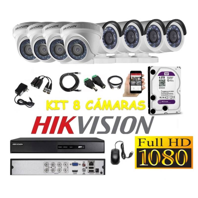 Kit 8 Cámaras Seguridad Fullhd Hikvision 4tb Hikvision 