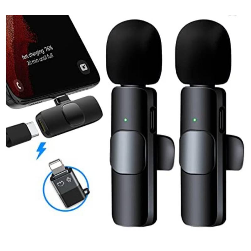 OEM - Microfonos inalambricos solaperos 2 en 1 K9 Tipo C y Adaptador Iphone