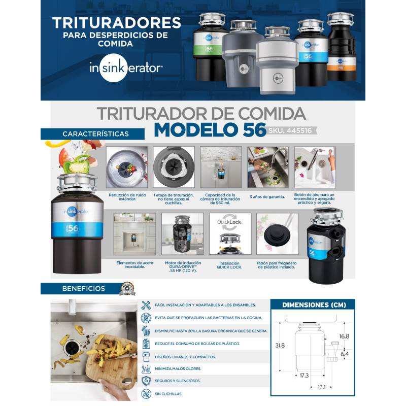 Triturador de desperdicios de comida Modelo 56, 0,55 HP