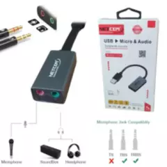 GENERICO - Tarjeta de Sonido Externa USB Microfono y Audifono Netcom