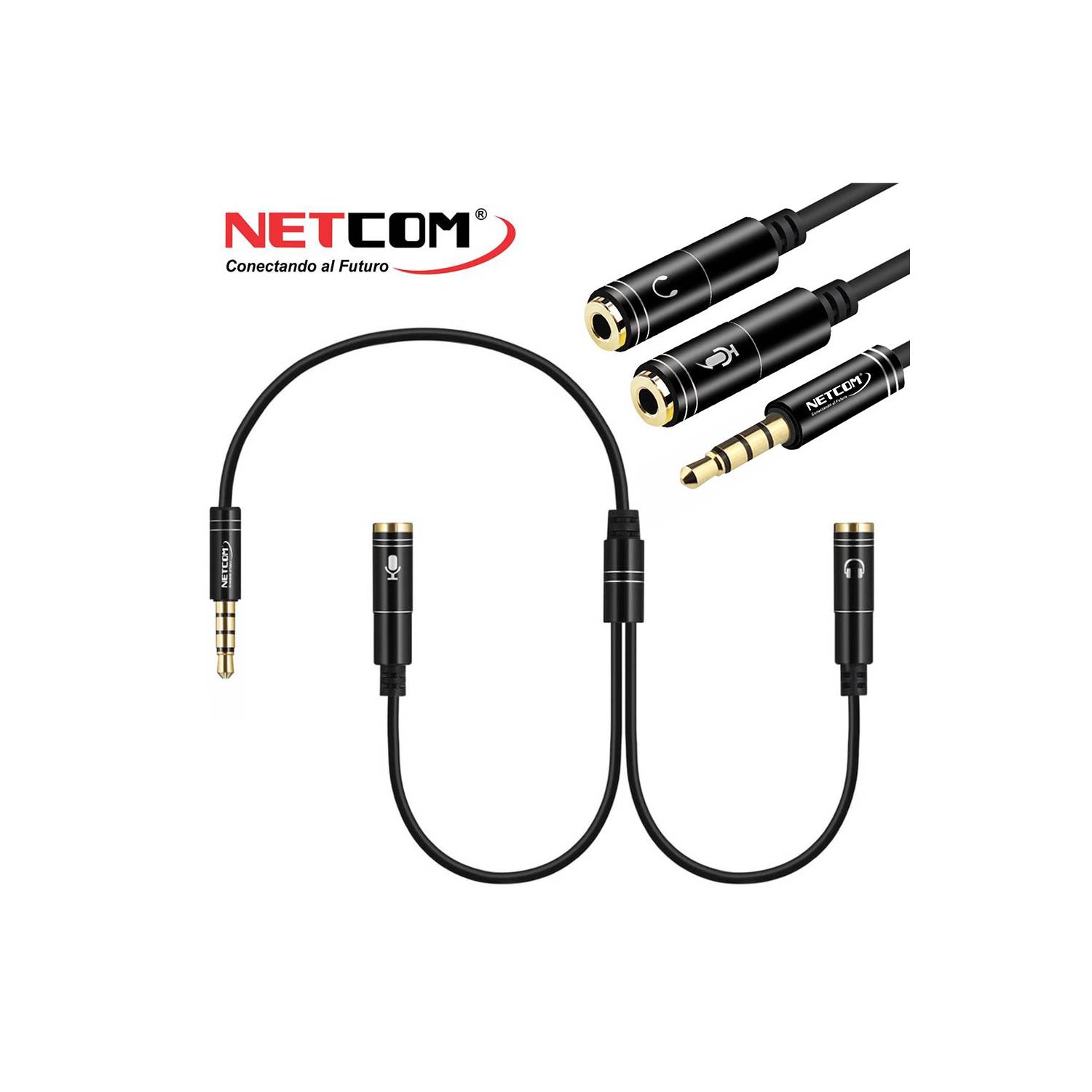Adaptador Conector de 2 Jack 3.5mm A Plug 3.5mm NETCOM- Negro