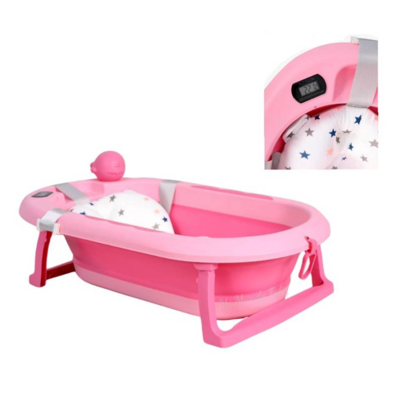 Bañera para Bebe Plegable con Cojin y Termometro Pink BABY KITS