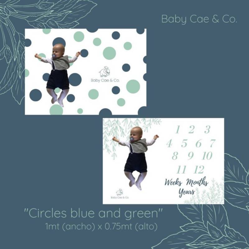 Baby cae co playmat o mantas de crecimiento milestone para bebés Modelo  Cozy Circles Green and Blue GENERICO 