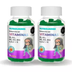 NUTRIGUMMIES - Pack 2 Frascos Nutrigummies Vitaminas B1 B2 B6 B9 B12  A D C y E