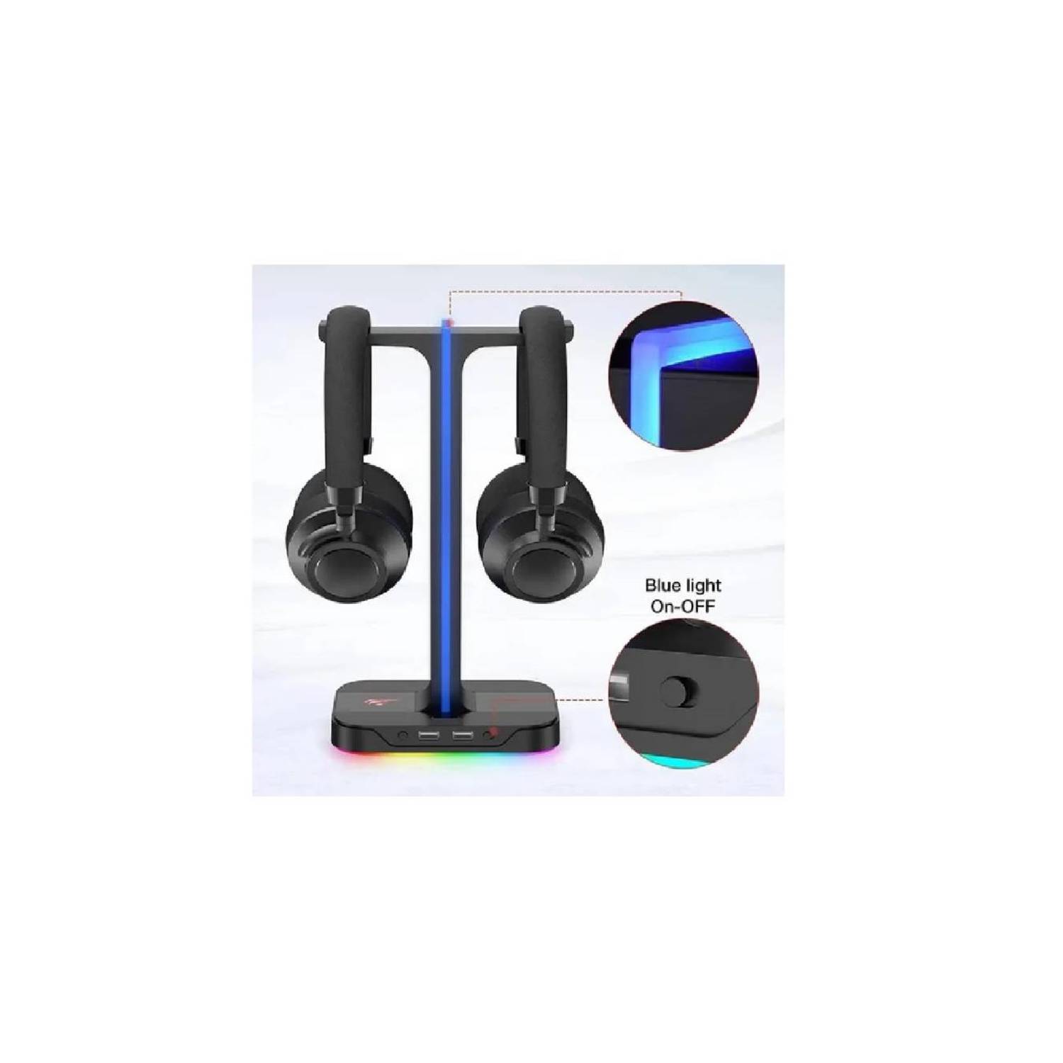 Link Dream Soporte para auriculares para juegos con luz RGB, 2 puertos de  carga USB, barra de soporte de aluminio, reposacabezas flexible