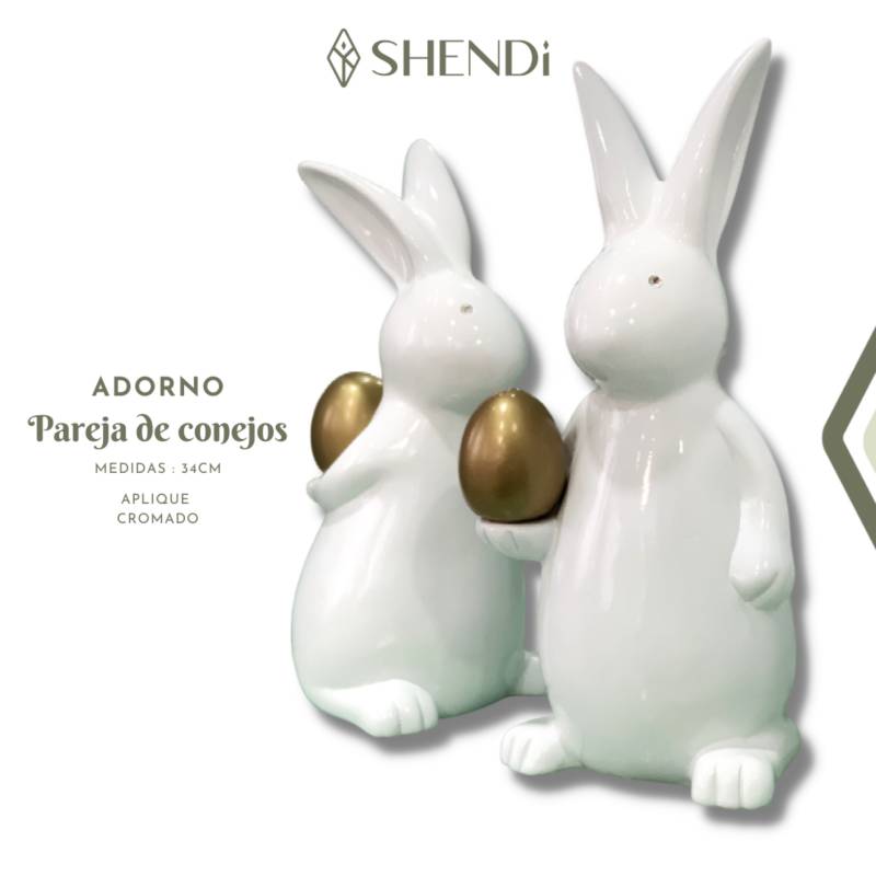 Adorno de pareja de conejos con aplique de huevo en color oro PERU |  