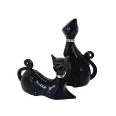 PERUVIANE - Adorno  Decorativo de pareja de gatos en ceramica color negro 28cm