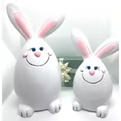 PERU - Adorno Decorativo de pareja conejo con carita feliz en blanco ceramica