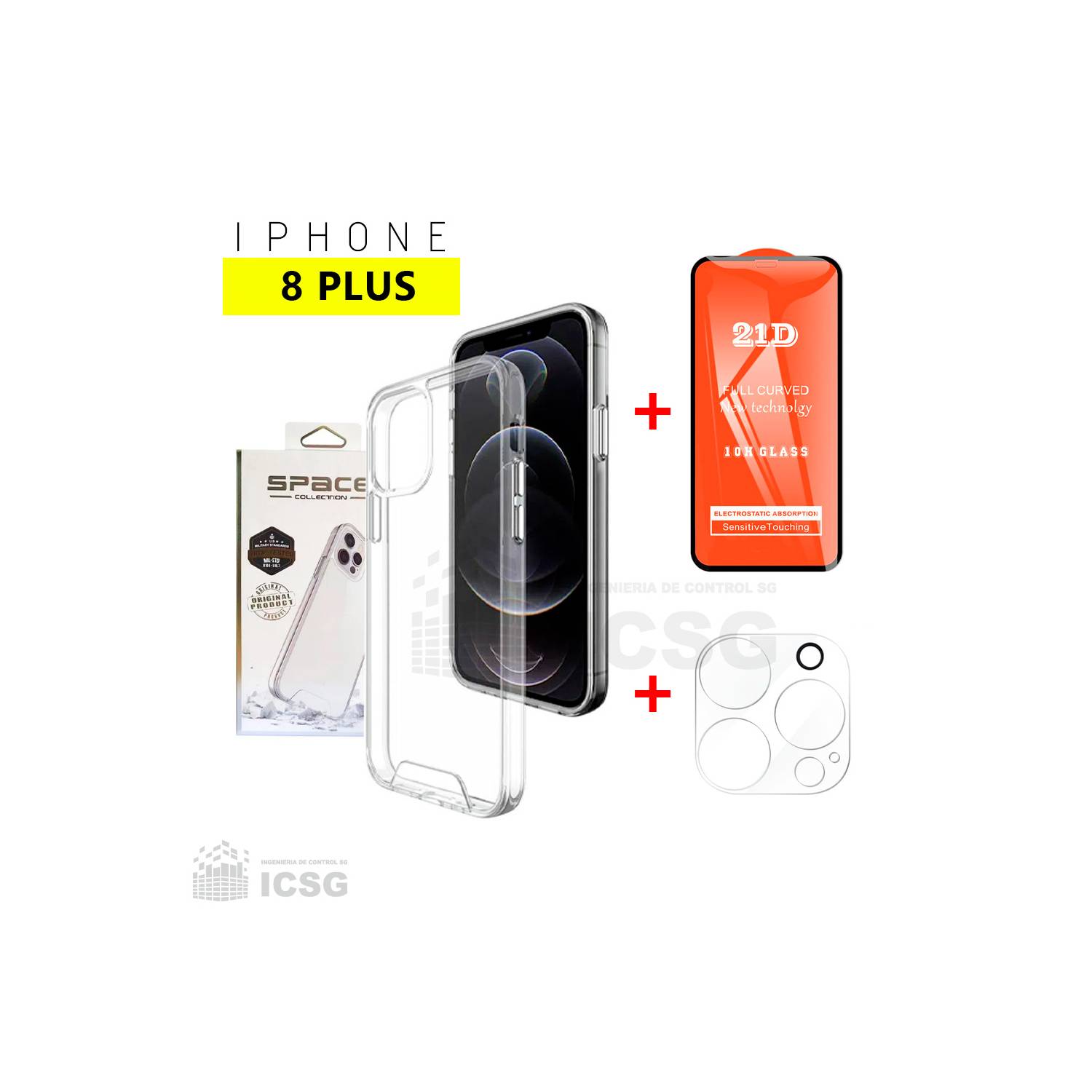 Case Space + Protector Pantalla + Mica para cámara iphone 8 Plus