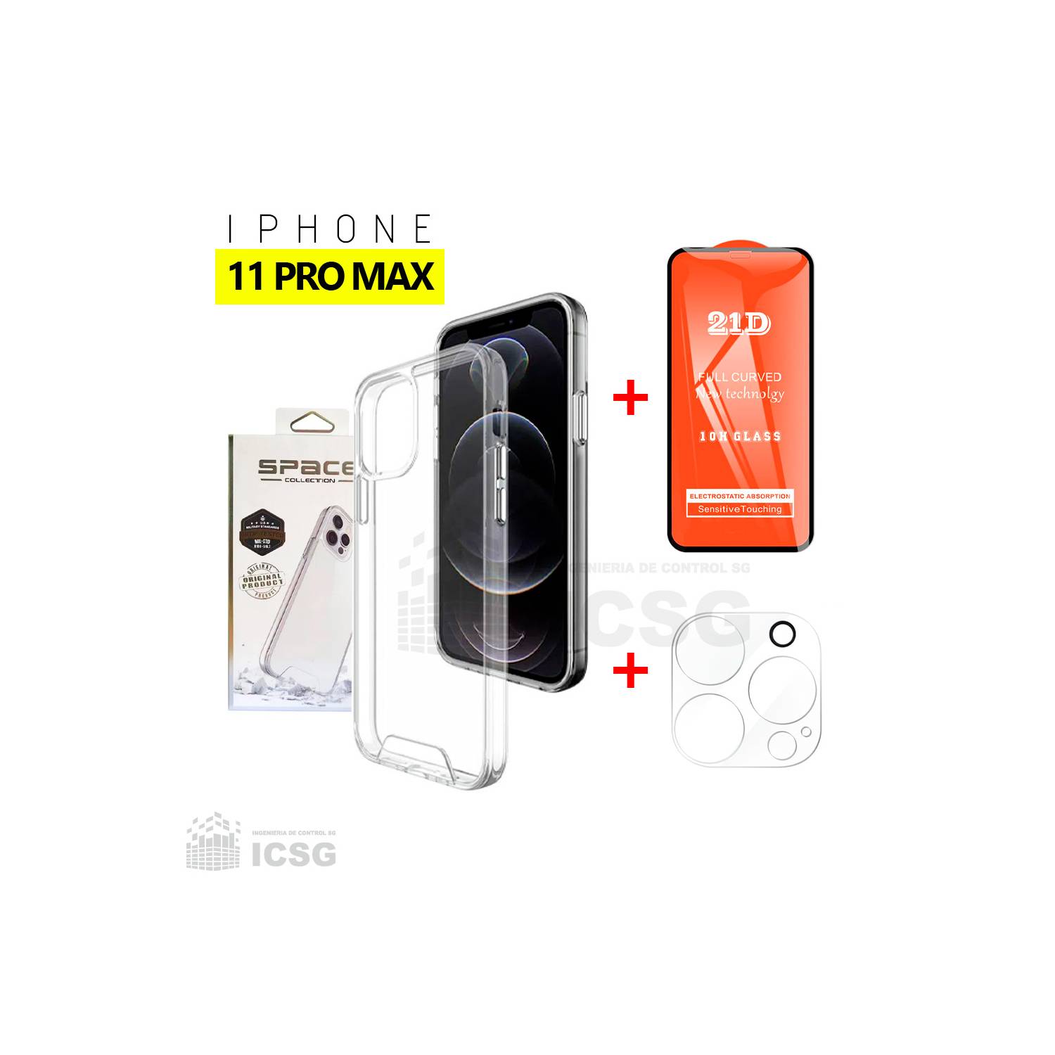 Case Space + Protector Pantalla + Mica para cámara iphone 11 Pro