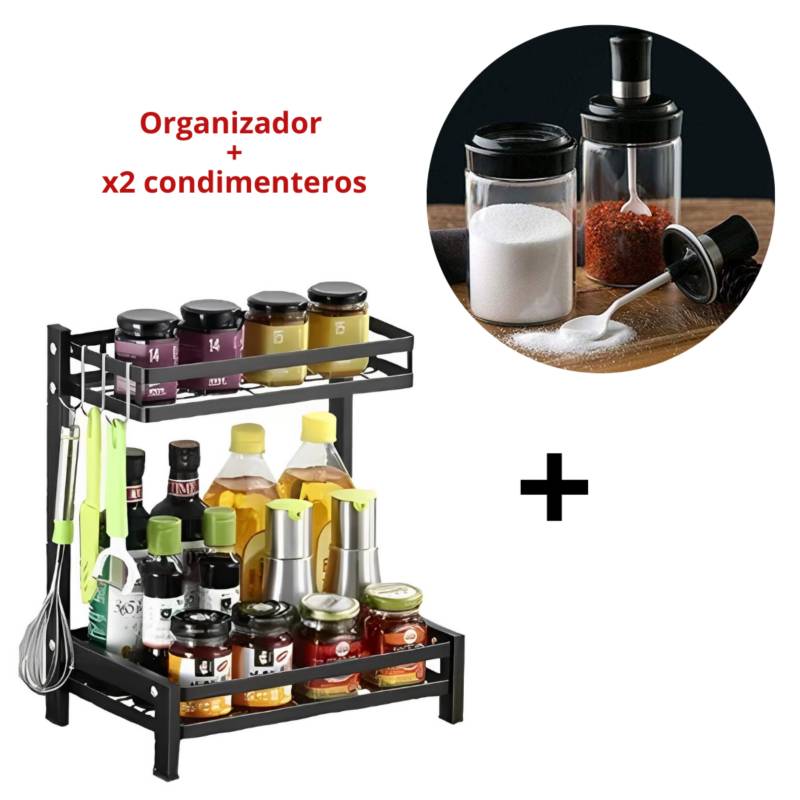Organizador de condimentos 2 niveles con 2 condimenteros pack INSPIRA