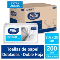 ELITE - Papel Toalla Interfoliado Plus XL 2H Blanco 200 Und 18 Pqts