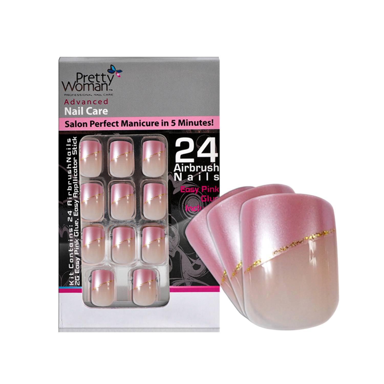 Pretty Woman Uñas Acrilicas Set Francesa Rosa Dorado PRETTY WOMAN |  