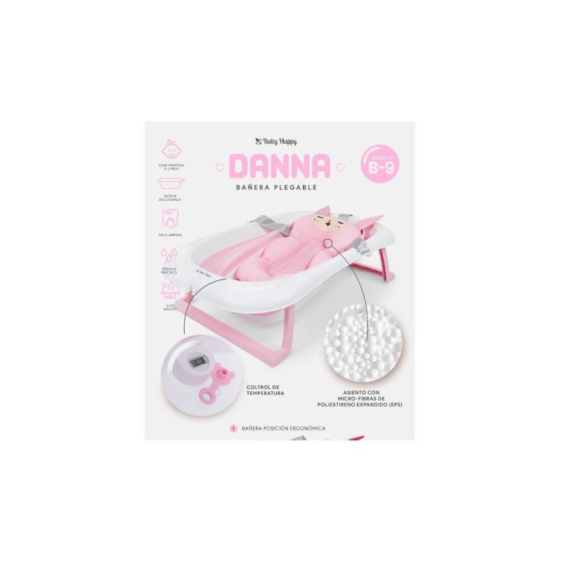 Bañera Tina De Baño Con Cojin Y Termometro De Bebés Plegable Rosa