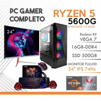 COMPUTADORA GAMER COMPLETA RYZEN 7 5700G 16 GB SSD 480 + MONITOR