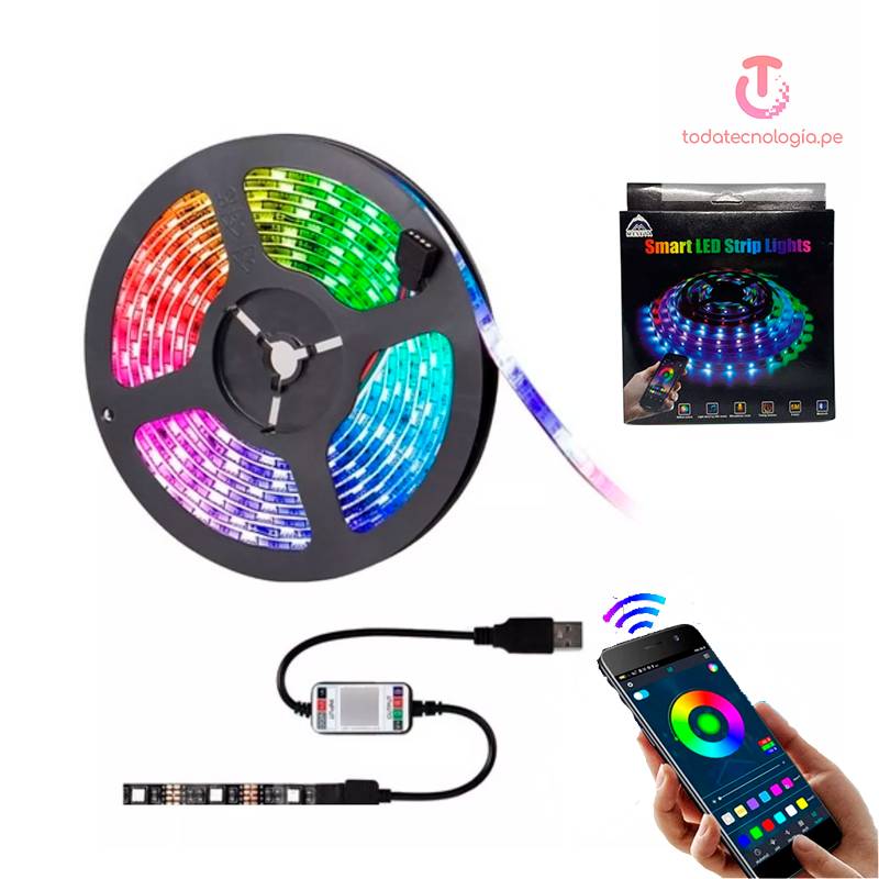 IMPORTADO - Cinta luz led RGB 5 M + App Bluetooth Con Control Smart TV Decoration