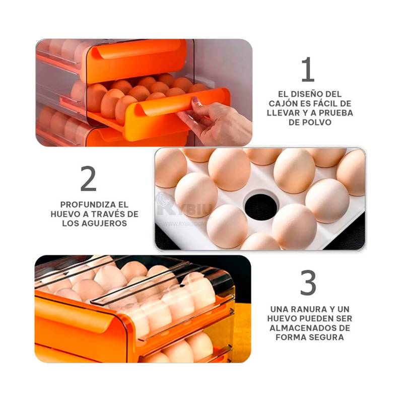 Contenedor organizador de huevos de 32 rejillas para refrigerador