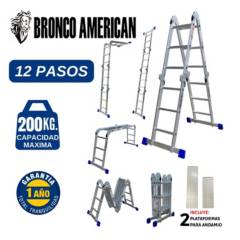 BRONCO AMERICAN - Escalera Aluminio Multiposición de 12 Pasos 4x4.