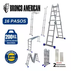 BRONCO AMERICAN - Escalera Aluminio Multiposición de 16 Pasos 4x4.