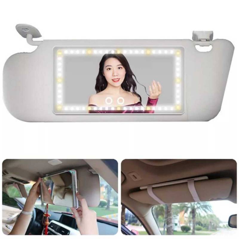 espejo de para carro auto maquillaje tactil recargable luz luces led  interior