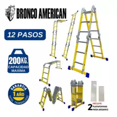 BRONCO AMERICAN - Escalera Fibra de Vidrio Multiposición de 12 Pasos 4x4.