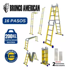 BRONCO AMERICAN - Escalera Fibra de Vidrio Multiposición de 16 Pasos 4x4.
