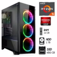 AMD CORP - COMPUTADORA PC GAMER RYZEN 5-5600G 3.4 GHZ Ram 16GB Disco 1TB+SSD 480GB CASE RGB