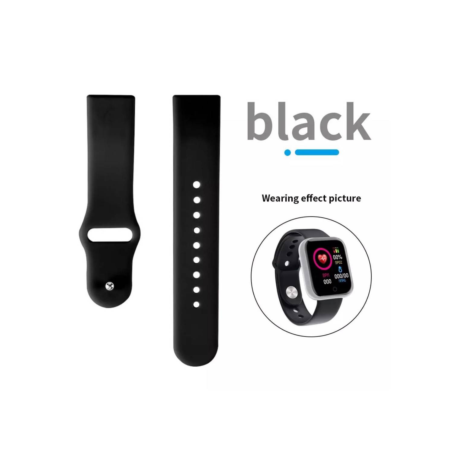 Correa plana vistosa 22mm color negro para smartwatch Genérico