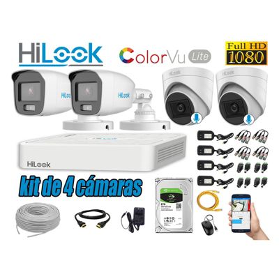 Kit Cámaras De Vigilancia A Color 24hrs Colorvu Con Micrófono 1080p Full Hd  Hilook