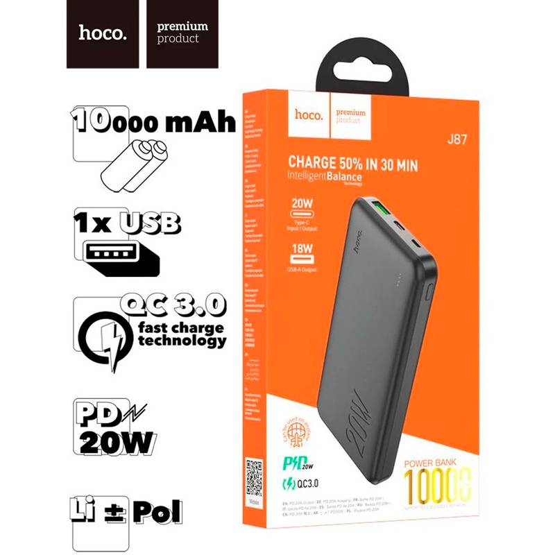 Power Bank HOCO 10000 mAh Cargador para celulares carga rapida HOCO