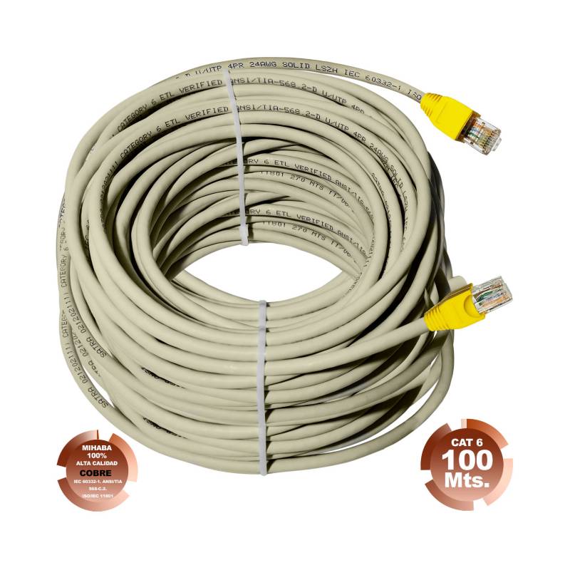 Cable red internet UTP Cat6 de 100Mts Gris armado de cobre SATRA
