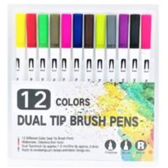 Plumones doble punta - Dual Tip Brush 12 Colores