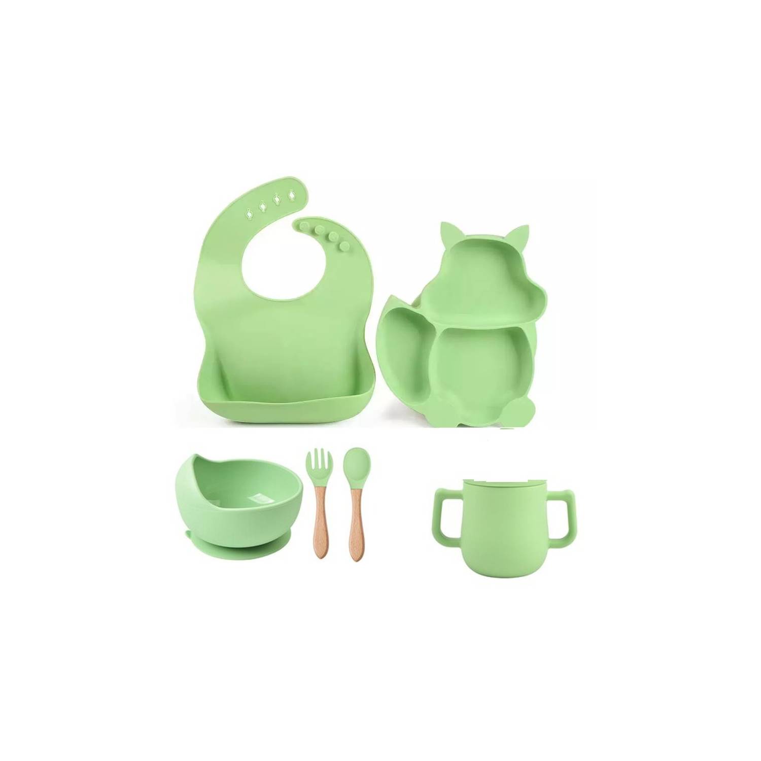 Platos para bebes silicona bebe babero vaso cubiertos verde OEM