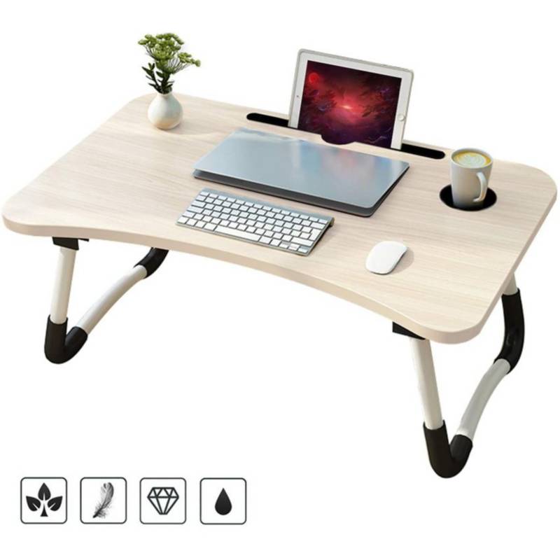 Mesa plegable portátil para Laptop con Ranura y Posavasos, desayuno, mesa  de regazo con pierna plegable y ranura para teléfono para leer - Precio  Preciso