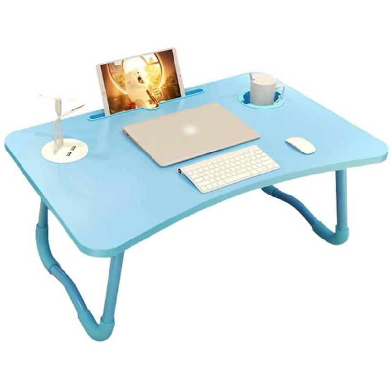 Mesa plegable portátil para Laptop con Ranura, posavasos, ventilador y  linterna