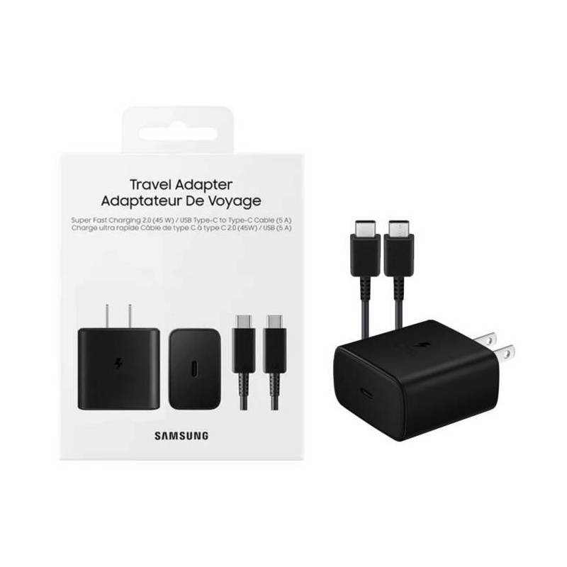 Cargador Samsung 45W EP-TA845 Cable USB-C to USB-C S20 S21 Note 10 Negro  SAMSUNG