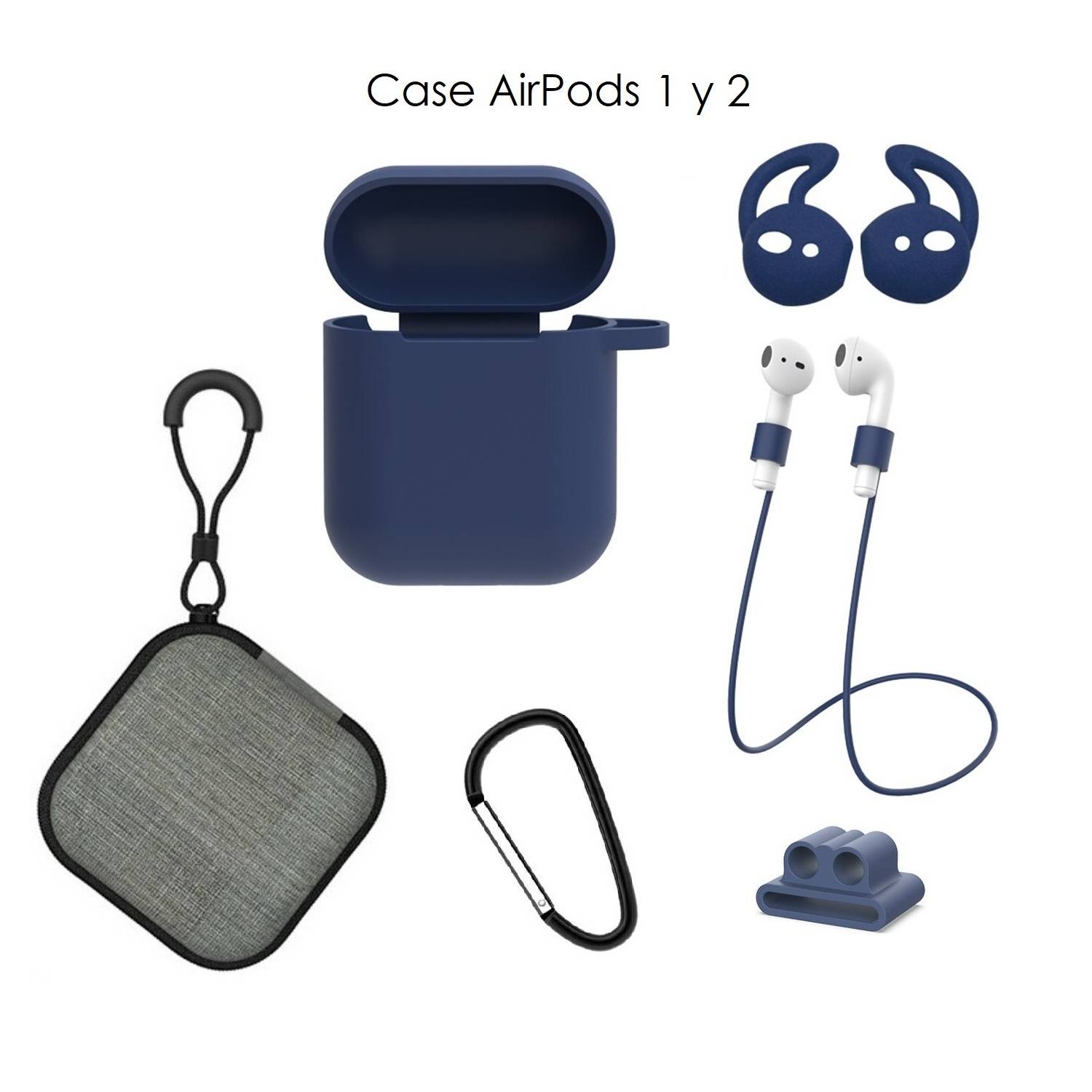 Case Estuche Funda Protector para Apple AirPods - Kit 5 En 1 - AZUL OS OEM