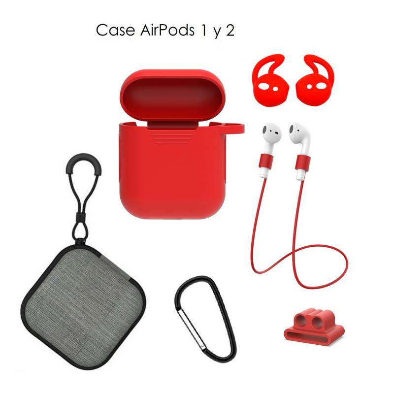 Case Estuche Funda Protector para Apple AirPods - Kit 5 En 1 - ROJO OEM