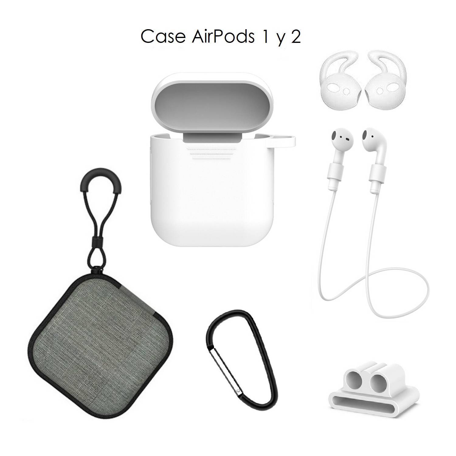 Case Estuche Funda Protector para Apple AirPods - Kit 5 En 1 - BLANCO OEM