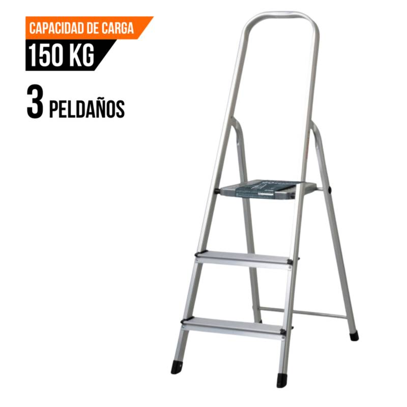 Escalera tubular plegable, 3 peldaños, aluminio, Truper