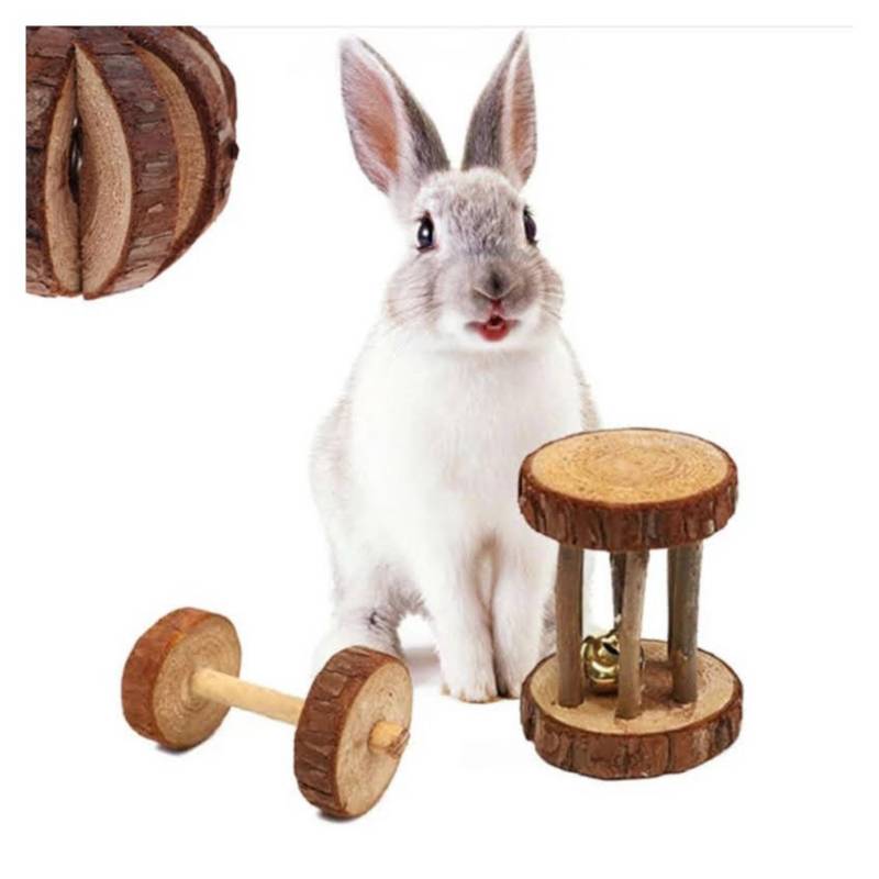 Juguete madera natural para conejo hamster roedores - Rueda GENERICO