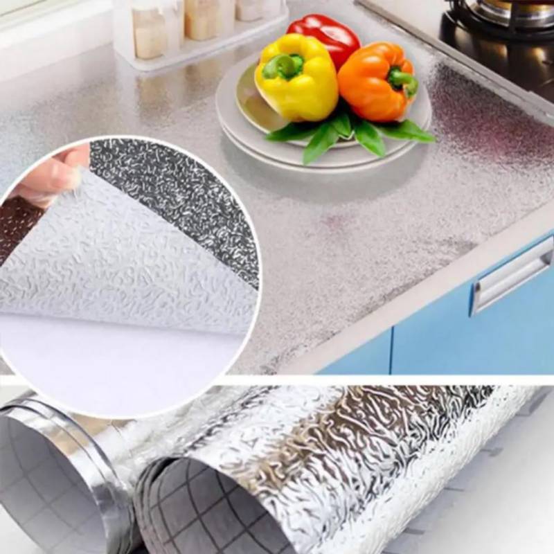 Rollo de Papel Aluminio Adhesivo Impermeable para Cocina (5 Metros