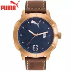 PUMA - Reloj Puma Nevermind PU104261001 Correa De Cuero Marrón Dorado Azul