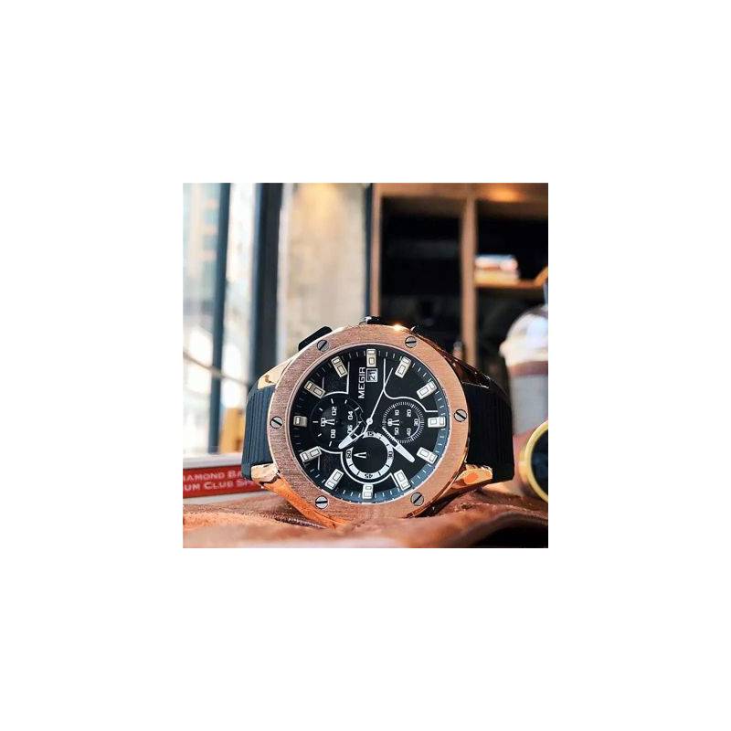 Reloj Megir Acero Oro Rosa y Silicona Negro MEG-15 MEGIR 