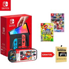 Nintendo Switch Oled Neon - Estuche edicion Mario Odyssey - 2 juegos - Regalo