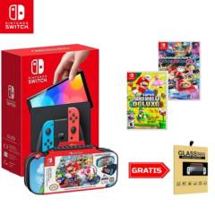 Nintendo Switch Oled Neon - Estuche edicion Mario kart - 2 juegos - Regalo