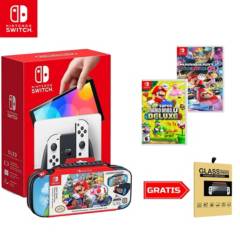 Nintendo Switch Oled Blanco - Estuche edicion Mario Kart - 2 juegos - Regalo