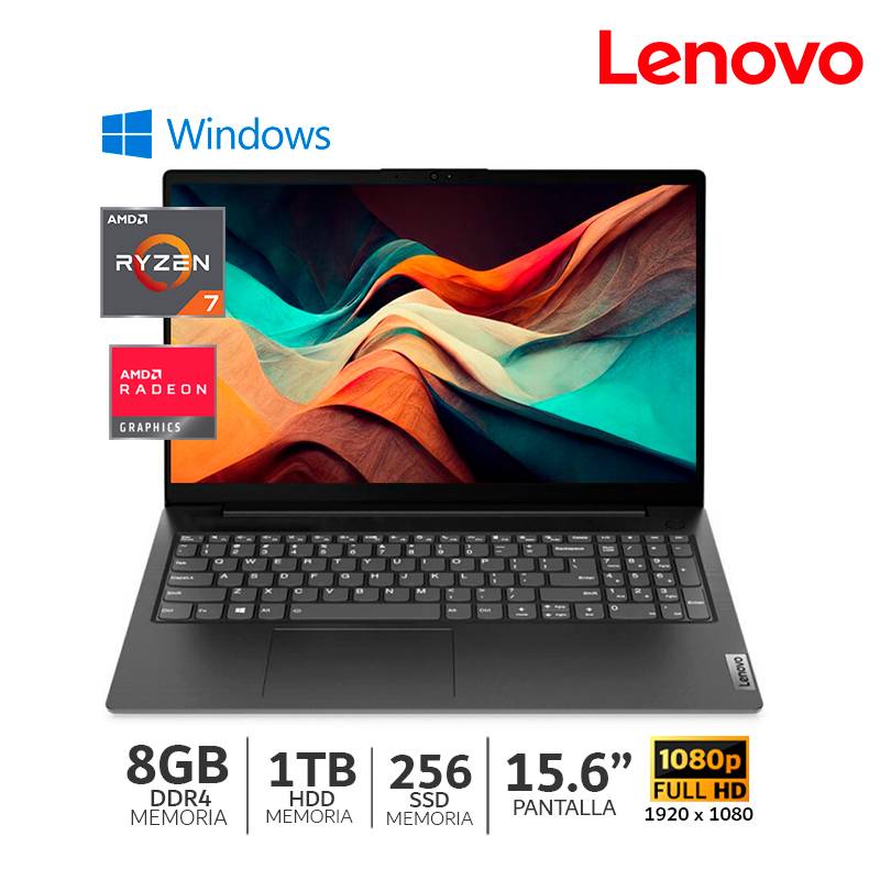 LENOVO - Laptop Lenovo AMD RYZEN 7 Serie 5000 8GB RAM  1TB+256GB SSD 15.6" FHD - 82KD006QLM