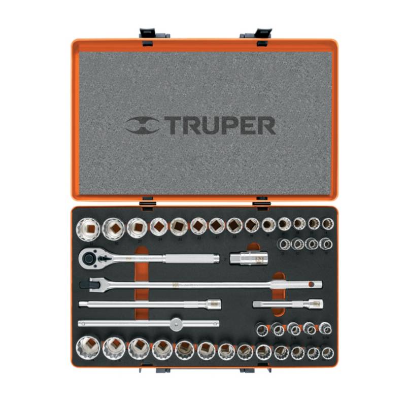 TRUPER - Juego de 42 herramientas cuadro 1/2" std y mm para mecánico