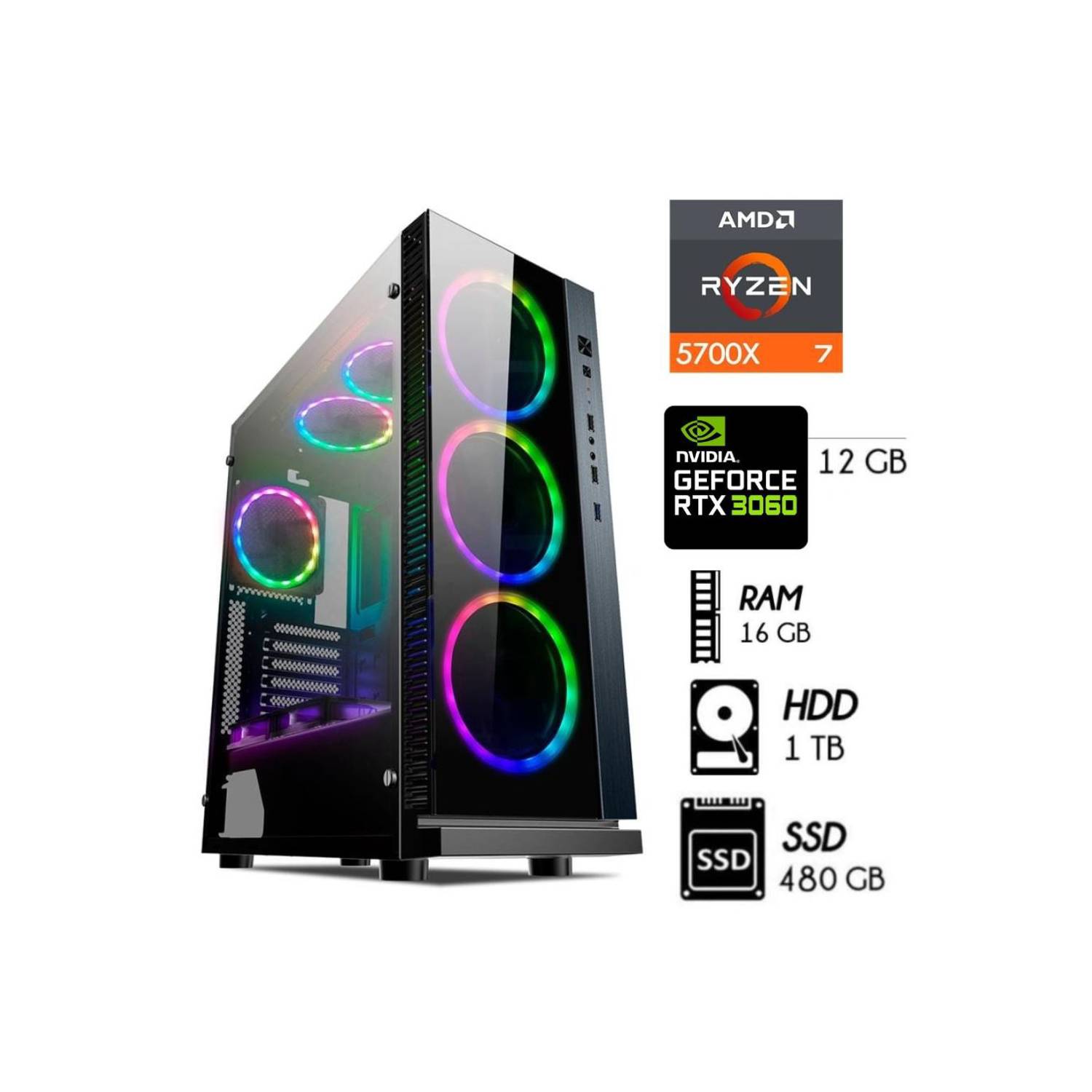 COMPUTADORA PC GAMER RYZEN 7-5700X 3.4 GHZ RAM 16GB DISCO 1TB SSD